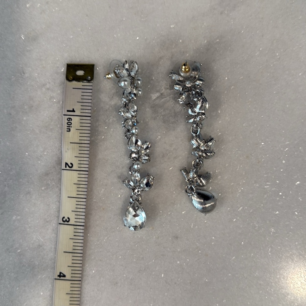 Formal Silver Crystal Drop Earrings - Picture 7 of 9